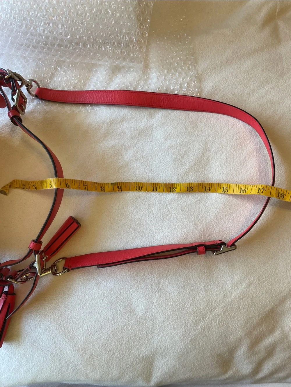 Coach Beige Gold and Canvas Crossbody with Coral Leather Trim